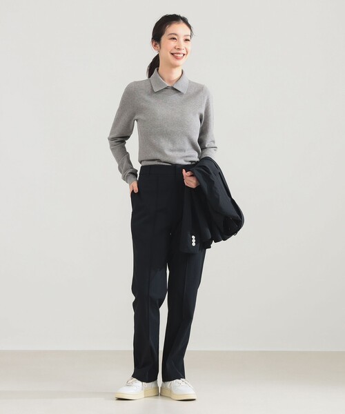 Demi-Luxe BEAMS（デミルクス ビームス）の「AK+1 / ポロカラー プルオーバー（ニット/セーター・レディース・グレー/ネイビー・ONE SIZE）」の4枚目の写真