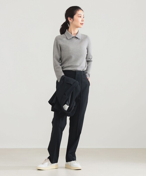 Demi-Luxe BEAMS（デミルクス ビームス）の「AK+1 / ポロカラー プルオーバー（ニット/セーター・レディース・グレー/ネイビー・ONE SIZE）」の5枚目の写真