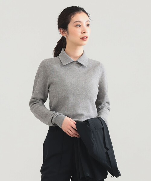 Demi-Luxe BEAMS（デミルクス ビームス）の「AK+1 / ポロカラー プルオーバー（ニット/セーター・レディース・グレー/ネイビー・ONE SIZE）」の8枚目の写真