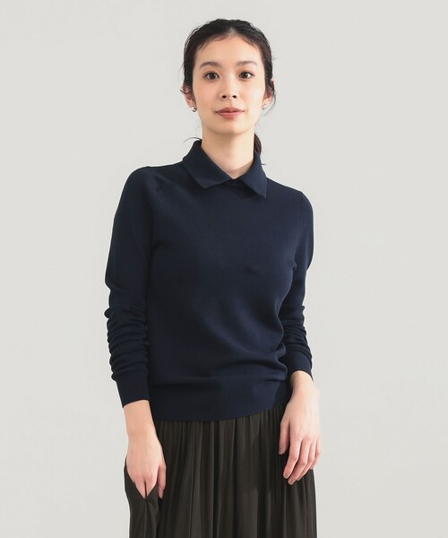 Demi-Luxe BEAMS（デミルクス ビームス）の「AK+1 / ポロカラー プルオーバー（ニット/セーター・レディース・グレー/ネイビー・ONE SIZE）」の14枚目の写真