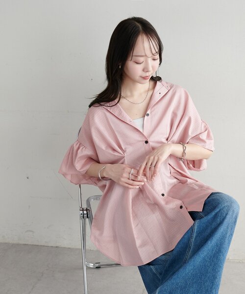 DISCOAT(ディスコート)の「【WEB限定】タックデザインオーバー半袖シャツ(シャツ/ブラウス・レディース・ブルー/アイボリー/ミント/ベージュ/ピンク・MEDIUM)」の13枚目の写真