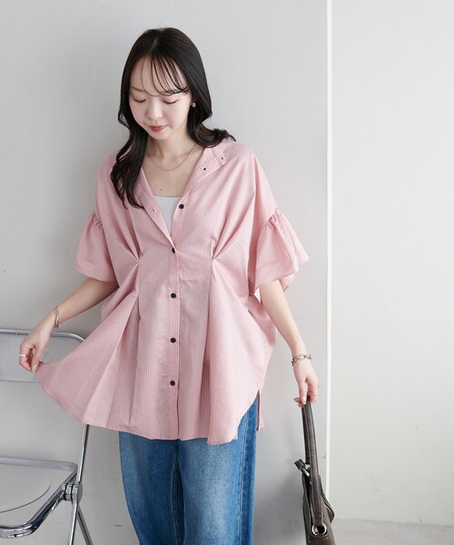 DISCOAT(ディスコート)の「【WEB限定】タックデザインオーバー半袖シャツ(シャツ/ブラウス・レディース・ブルー/アイボリー/ミント/ベージュ/ピンク・MEDIUM)」の11枚目の写真