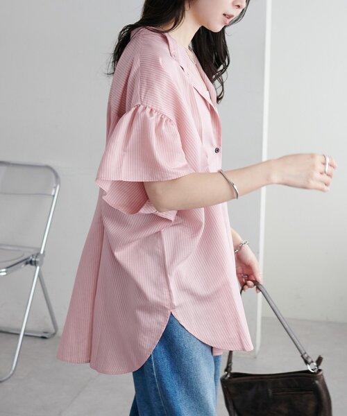 DISCOAT(ディスコート)の「【WEB限定】タックデザインオーバー半袖シャツ(シャツ/ブラウス・レディース・ブルー/アイボリー/ミント/ベージュ/ピンク・MEDIUM)」の10枚目の写真