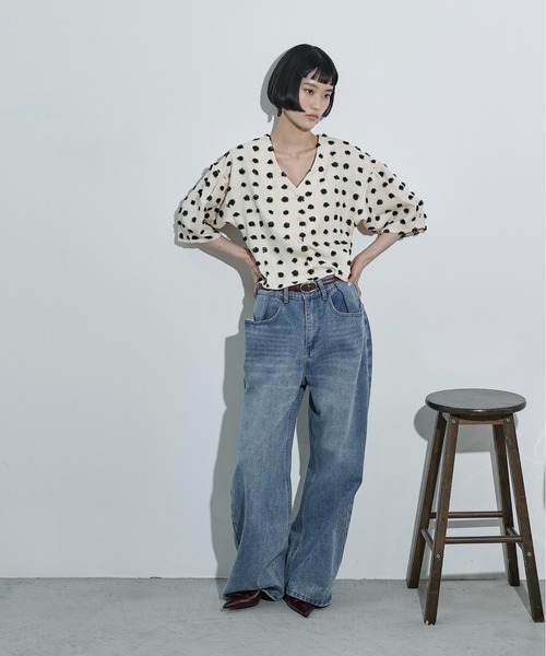 THE YOn（ザヨン）の「2wayドットジャガードタックスリーブクロップドブラウス（シャツ/ブラウス・レディース・ブラック/アイボリー・FREE）」の8枚目の写真