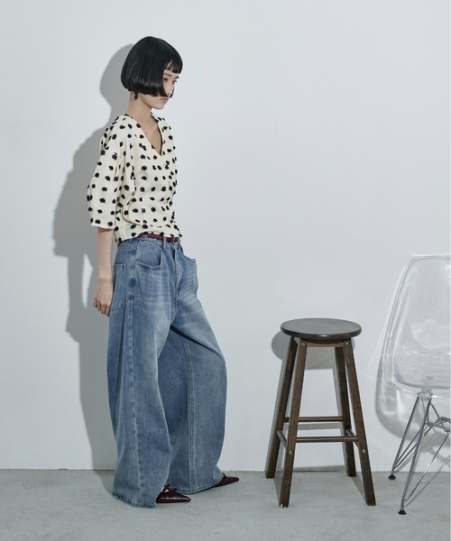 THE YOn（ザヨン）の「2wayドットジャガードタックスリーブクロップドブラウス（シャツ/ブラウス・レディース・ブラック/アイボリー・FREE）」の9枚目の写真