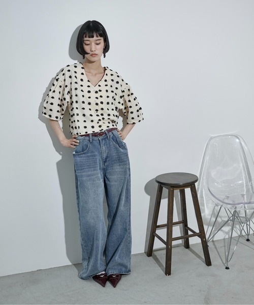THE YOn（ザヨン）の「2wayドットジャガードタックスリーブクロップドブラウス（シャツ/ブラウス・レディース・ブラック/アイボリー・FREE）」の11枚目の写真