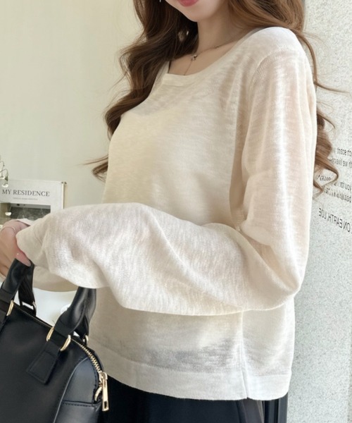 Ada.(エイダ)の「メランジ シアー ニット プルオーバー(Tシャツ/カットソー・レディース・アイボリー/ブラック/パープル・FREE)」の6枚目の写真