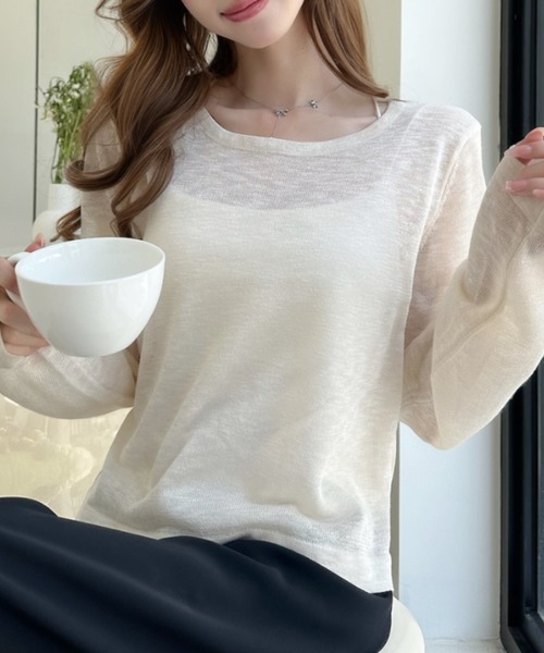 Ada.(エイダ)の「メランジ シアー ニット プルオーバー(Tシャツ/カットソー・レディース・アイボリー/ブラック/パープル・FREE)」の7枚目の写真