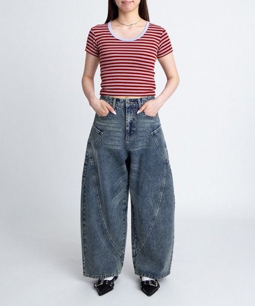 PUNYUS(プニュズ)の「【NEW SIZE】ボーダーUネックトップス(Tシャツ/カットソー・レディース・ネイビー/ブラウン/レッド・3/5/2/1/4)」の6枚目の写真