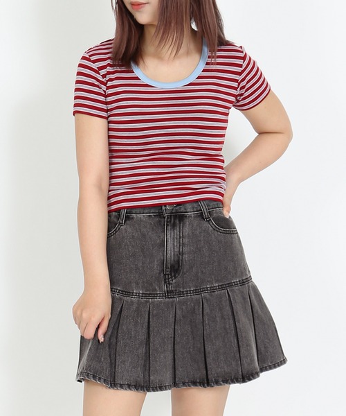 PUNYUS(プニュズ)の「【NEW SIZE】ボーダーUネックトップス(Tシャツ/カットソー・レディース・ネイビー/ブラウン/レッド・3/5/2/1/4)」の4枚目の写真