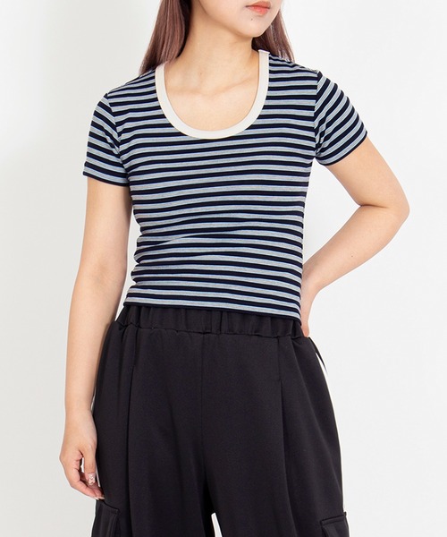 PUNYUS(プニュズ)の「【NEW SIZE】ボーダーUネックトップス(Tシャツ/カットソー・レディース・ネイビー/ブラウン/レッド・3/5/2/1/4)」の10枚目の写真