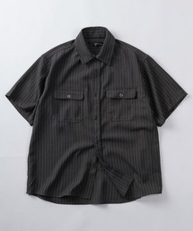 【82】先染め ミニチェック ストライプ レギュラーカラー 半袖シャツ/ワークシャツ/ユニセックス/レディース/メンズ