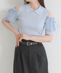 肩開きプリーツギャザーニット
