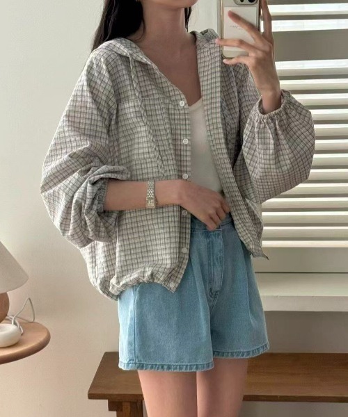 yuue' ( wear )(ユーイ)の「チェック柄シャツパーカー/フーディー(パーカー・レディース・ホワイト/ブラック・FREE)」の3枚目の写真