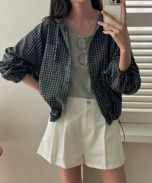 yuue' ( wear )(ユーイ)の「チェック柄シャツパーカー/フーディー(パーカー・レディース・ホワイト/ブラック・FREE)」の11枚目の写真