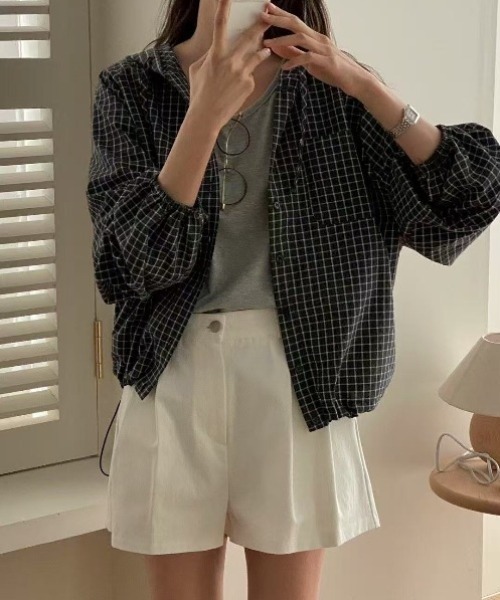 yuue' ( wear )(ユーイ)の「チェック柄シャツパーカー/フーディー(パーカー・レディース・ホワイト/ブラック・FREE)」の13枚目の写真