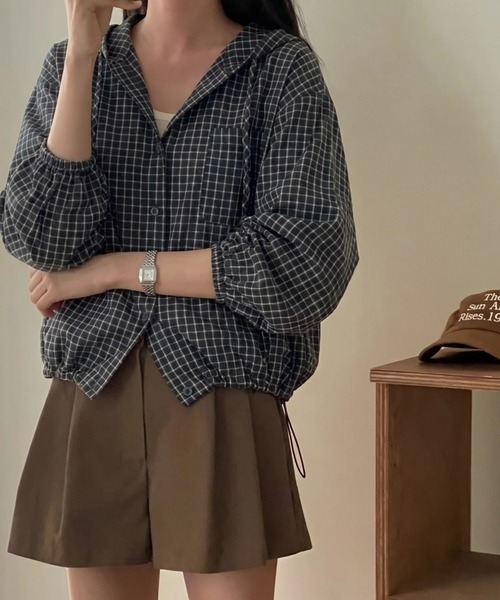yuue' ( wear )(ユーイ)の「チェック柄シャツパーカー/フーディー(パーカー・レディース・ホワイト/ブラック・FREE)」の10枚目の写真