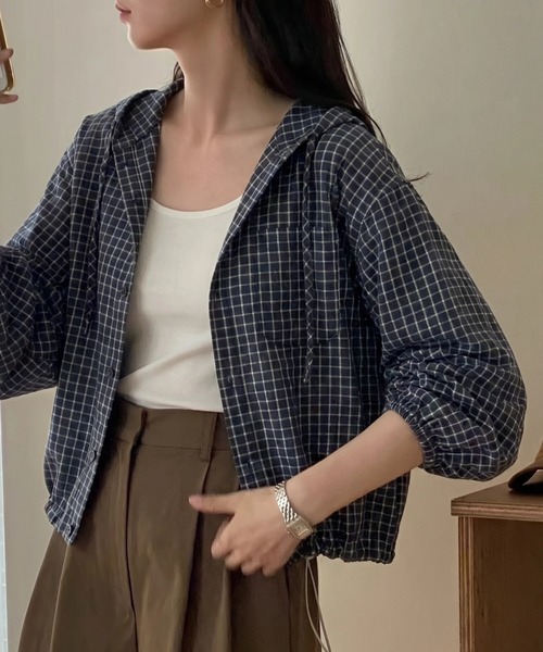 yuue' ( wear )(ユーイ)の「チェック柄シャツパーカー/フーディー(パーカー・レディース・ホワイト/ブラック・FREE)」の9枚目の写真