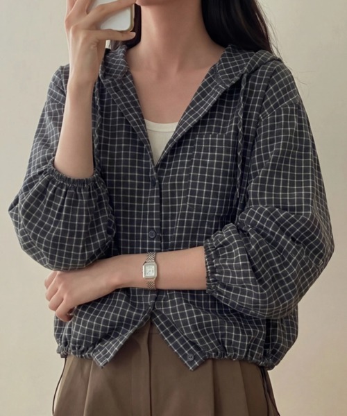 yuue' ( wear )(ユーイ)の「チェック柄シャツパーカー/フーディー(パーカー・レディース・ホワイト/ブラック・FREE)」の8枚目の写真