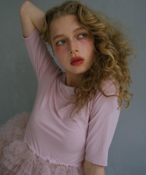 HONEY MI HONEY(ハニーミーハニー)の「tulle peplum rib cutsew(Tシャツ/カットソー・レディース・ホワイト/ピンク/グレー/ブラック・FREE)」の11枚目の写真