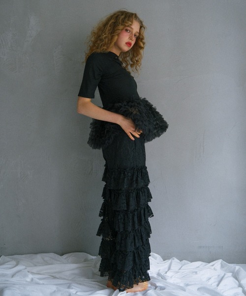 HONEY MI HONEY(ハニーミーハニー)の「tulle peplum rib cutsew(Tシャツ/カットソー・レディース・ホワイト/ピンク/グレー/ブラック・FREE)」の14枚目の写真