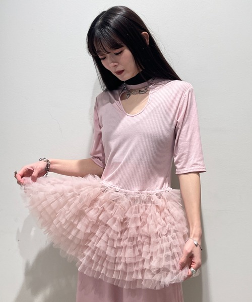 HONEY MI HONEY(ハニーミーハニー)の「tulle peplum rib cutsew(Tシャツ/カットソー・レディース・ホワイト/ピンク/グレー/ブラック・FREE)」の15枚目の写真