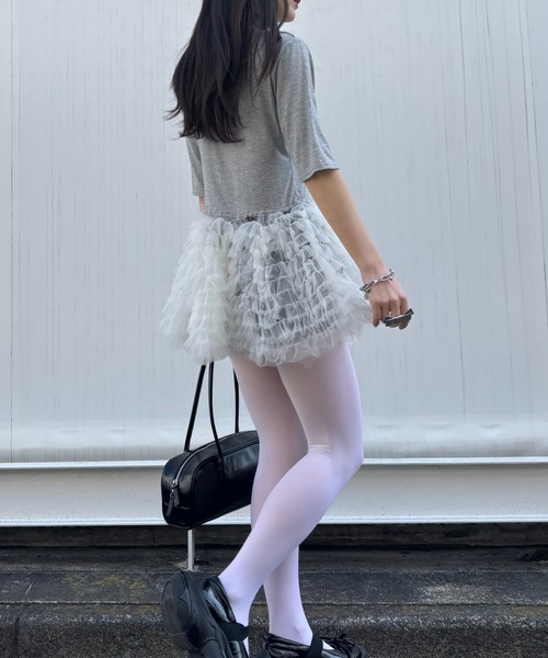HONEY MI HONEY(ハニーミーハニー)の「tulle peplum rib cutsew(Tシャツ/カットソー・レディース・ホワイト/ピンク/グレー/ブラック・FREE)」の16枚目の写真