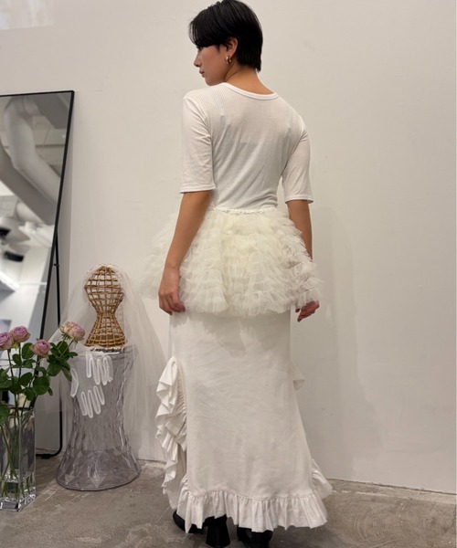 HONEY MI HONEY(ハニーミーハニー)の「tulle peplum rib cutsew(Tシャツ/カットソー・レディース・ホワイト/ピンク/グレー/ブラック・FREE)」の6枚目の写真