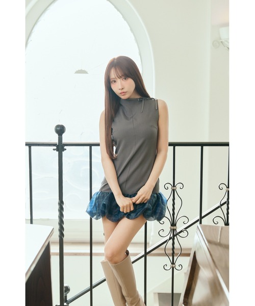 MISTREASS(ミストレアス)の「Check balloon hem dress(ワンピース・レディース・ベージュ/グレー・MEDIUM/SMALL)」の3枚目の写真