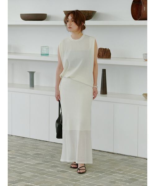 MIESROHE(ミースロエ)の「タックデザインノースリシアーニット(ニット/セーター・レディース・ブラック/ホワイト/ミント・F)」の16枚目の写真