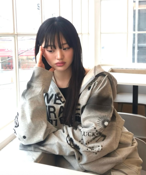 LUCKY SWEET GRAPHIC HOOD ZIP-UP_MELANGE GREY（パーカー）｜YOUHEE