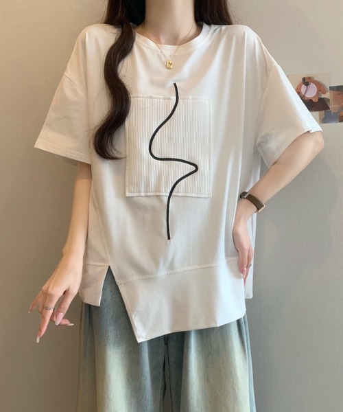 Diosfront(ディオスフロント)の「アシメスリット半袖プルオーバー(Tシャツ/カットソー・レディース・ピンク/ホワイト/ブラック・FREE)」の2枚目の写真