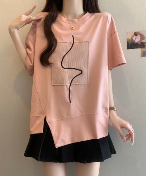 Diosfront(ディオスフロント)の「アシメスリット半袖プルオーバー(Tシャツ/カットソー・レディース・ピンク/ホワイト/ブラック・FREE)」の3枚目の写真