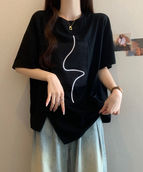 Diosfront(ディオスフロント)の「アシメスリット半袖プルオーバー(Tシャツ/カットソー・レディース・ピンク/ホワイト/ブラック・FREE)」の1枚目の写真