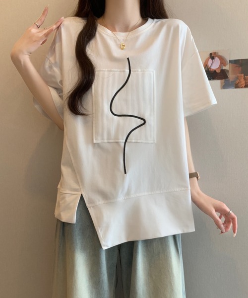 Diosfront(ディオスフロント)の「アシメスリット半袖プルオーバー(Tシャツ/カットソー・レディース・ピンク/ホワイト/ブラック・FREE)」の4枚目の写真