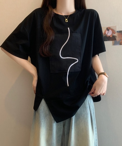 Diosfront(ディオスフロント)の「アシメスリット半袖プルオーバー(Tシャツ/カットソー・レディース・ピンク/ホワイト/ブラック・FREE)」の6枚目の写真