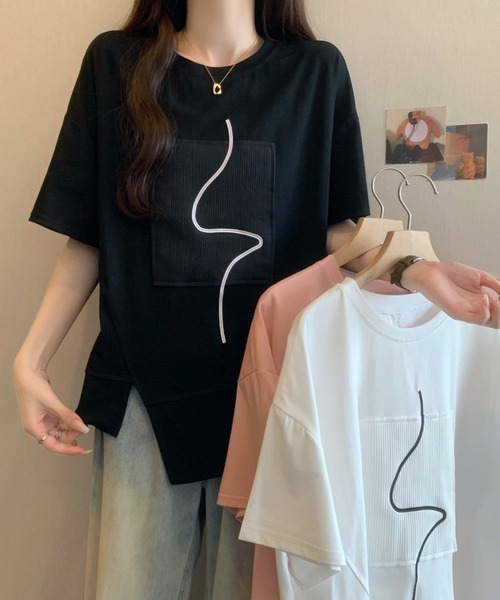 Diosfront(ディオスフロント)の「アシメスリット半袖プルオーバー(Tシャツ/カットソー・レディース・ピンク/ホワイト/ブラック・FREE)」の7枚目の写真