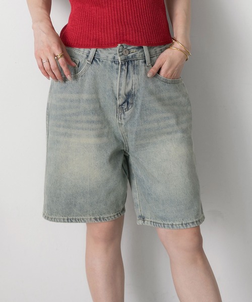 ad thie(アドティエ)の「ヴィンテージ ハーフ デニムパンツ(デニムパンツ・レディース・ブラック/ライトブルー/ブルー・MEDIUM/LL/LARGE)」の4枚目の写真