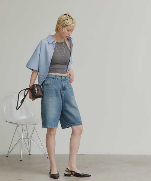ad thie(アドティエ)の「ヴィンテージ ハーフ デニムパンツ(デニムパンツ・レディース・ブラック/ライトブルー/ブルー・MEDIUM/LL/LARGE)」の6枚目の写真