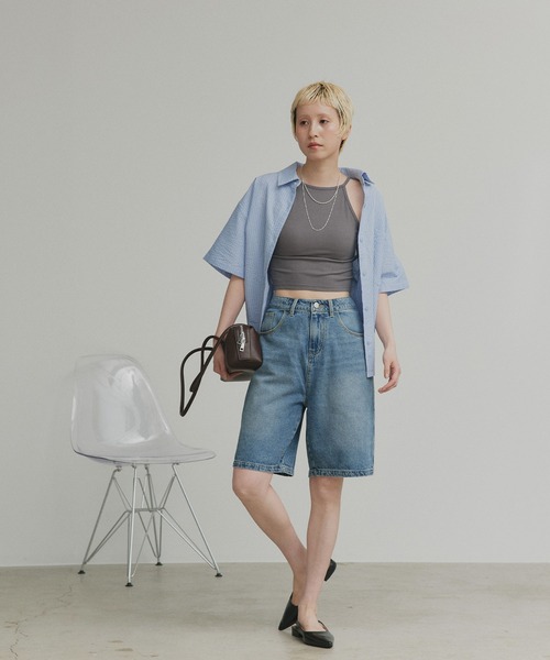 ad thie(アドティエ)の「ヴィンテージ ハーフ デニムパンツ(デニムパンツ・レディース・ブラック/ライトブルー/ブルー・MEDIUM/LL/LARGE)」の7枚目の写真
