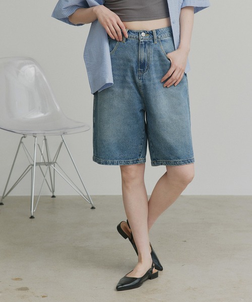 ad thie(アドティエ)の「ヴィンテージ ハーフ デニムパンツ(デニムパンツ・レディース・ブラック/ライトブルー/ブルー・MEDIUM/LL/LARGE)」の10枚目の写真