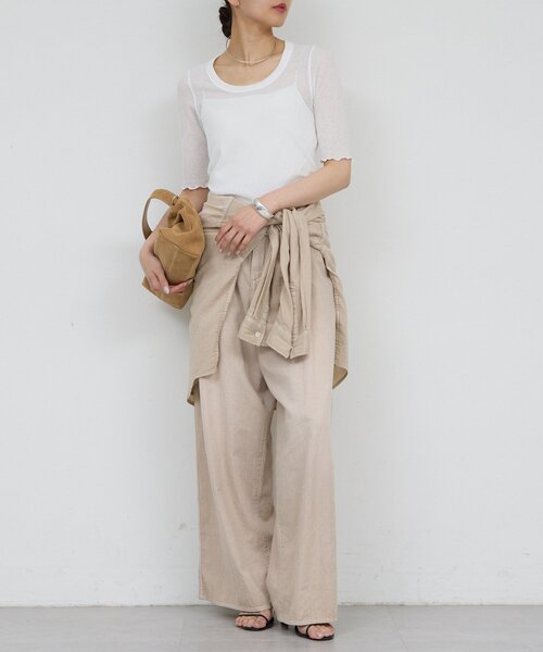 GALLARDAGALANTE（ガリャルダガランテ）の「【La nature linge】シアーワッフルTee（Tシャツ/カットソー・レディース・ブラック/サーモンピンク/ホワイト・FREE）」の17枚目の写真