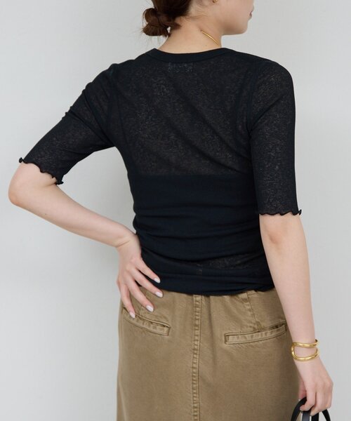 GALLARDAGALANTE（ガリャルダガランテ）の「【La nature linge】シアーワッフルTee（Tシャツ/カットソー・レディース・ブラック/サーモンピンク/ホワイト・FREE）」の14枚目の写真
