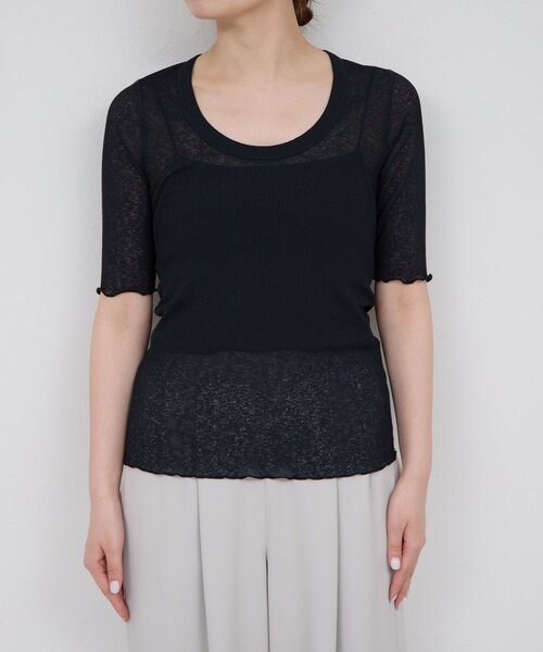 GALLARDAGALANTE（ガリャルダガランテ）の「【La nature linge】シアーワッフルTee（Tシャツ/カットソー・レディース・ブラック/サーモンピンク/ホワイト・FREE）」の9枚目の写真
