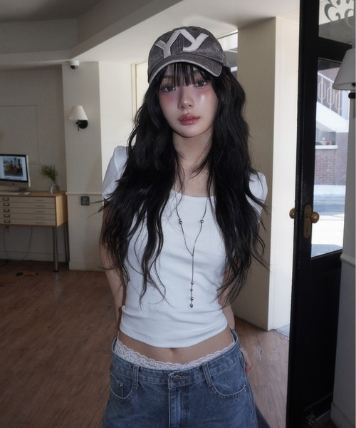 modimood（モディムード）の「[MADE] MOMU BASIC Uネック半袖Tシャツ（Tシャツ/カットソー・レディース・ホワイト/ネイビー/ミント/グレー/ブラック・1/2）」の12枚目の写真