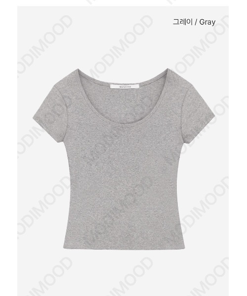 modimood（モディムード）の「[MADE] MOMU BASIC Uネック半袖Tシャツ（Tシャツ/カットソー・レディース・ホワイト/ネイビー/ミント/グレー/ブラック・1/2）」の6枚目の写真