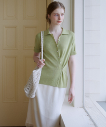 Button collar half cardigan [KNSS08CD01]_Olive
