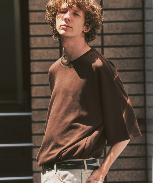 417 EDIFICE(フォーワンセブンエディフィス)の「ネックジャカード クールタッチTシャツ(Tシャツ/カットソー・メンズ・ライトグレー/スミクロ/ネイビー/オレンジ/ブラウン・LARGE/SMALL/MEDIUM)」の9枚目の写真