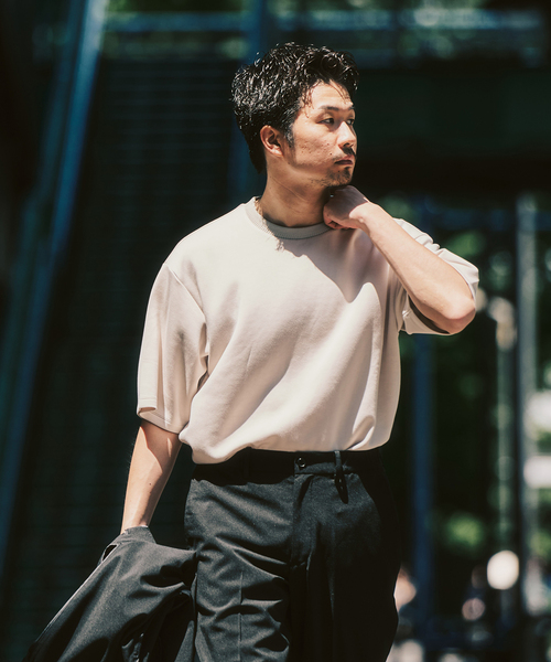 417 EDIFICE(フォーワンセブンエディフィス)の「ネックジャカード クールタッチTシャツ(Tシャツ/カットソー・メンズ・ライトグレー/スミクロ/ネイビー/オレンジ/ブラウン・LARGE/SMALL/MEDIUM)」の21枚目の写真