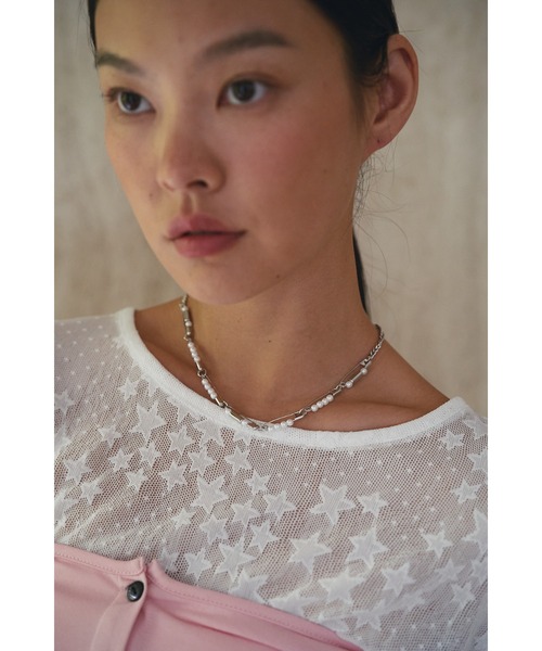 SOEMIN(ソミン)の「【SELECT】Star pattern lace long sleeve tops/スターパターンレース長袖トップス(Tシャツ/カットソー・レディース・ブラック/ホワイト・FREE)」の9枚目の写真